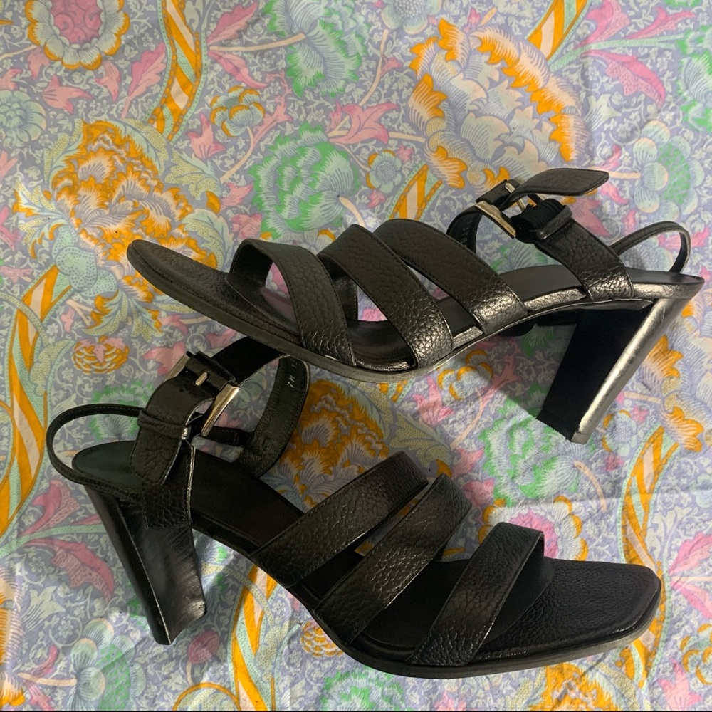 Stuart Weitzman black leather strappy heels